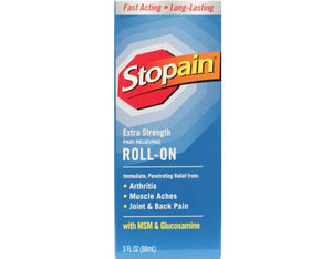 Stopain Pain Relief Roll On Gel 3oz (4 Pack) USA Made, Max Strength Fast Acting with MSM, Glucosamine, Menthol for Lower Back, Knee, Neck, HSA FSA Approved Topical Analgesic Products StopainBuy Supplements Australia