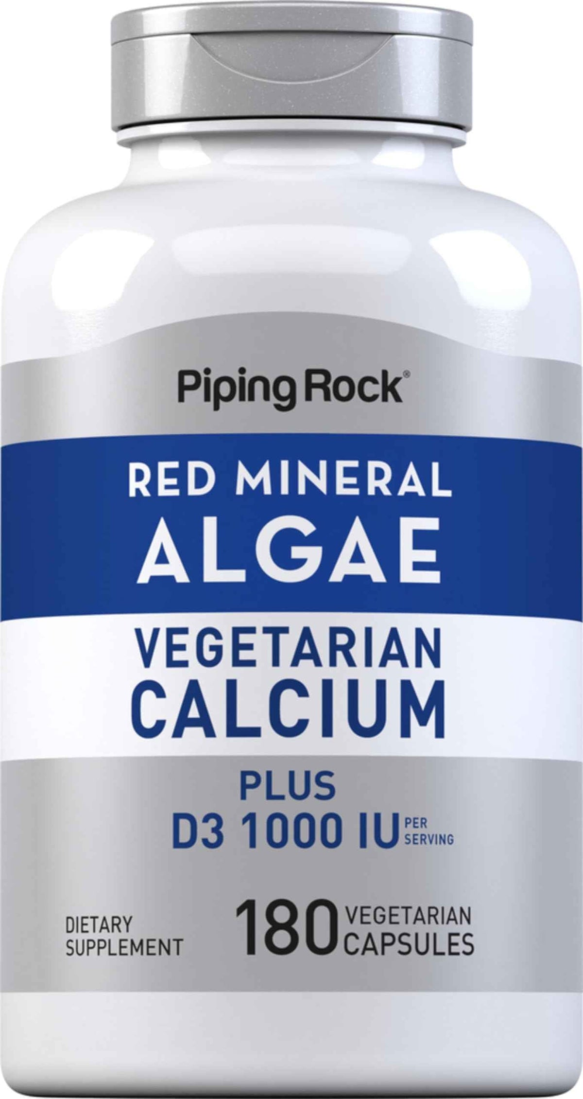 Piping Rock Red Mineral Algae | Vegetarian Calcium | 180 Capsules | Plant Based Plus Trace Minerals | Plus D3 1000 IU | Non-GMO, Gluten Free Supplement