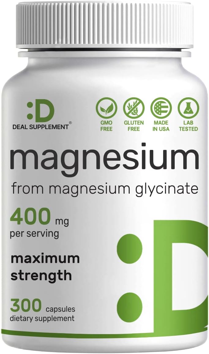 Magnesium Glycinate 400mg, 300 Capsules | 100% Chelated for Easy Absorption | Essential Mineral Supplement for Muscle, Sleep, & Heart Health*