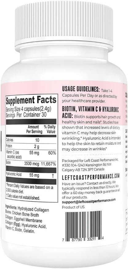 Left Coast Performance 120ct Multi Collagen Capsules with Biotin and 180ct Organic Bone Broth Capsules