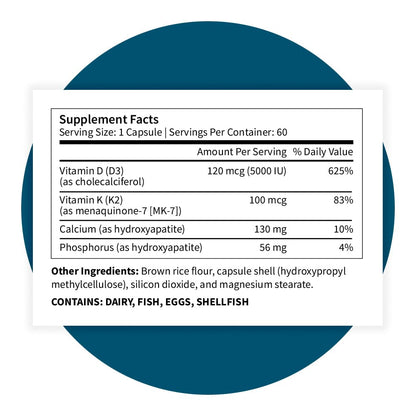Pattern Wellness Vitamin K2 & D3 Supplement with Calcium – Bone Health, Circulatory Wellness & Immune Support - Non-GMO - 60 Capsules