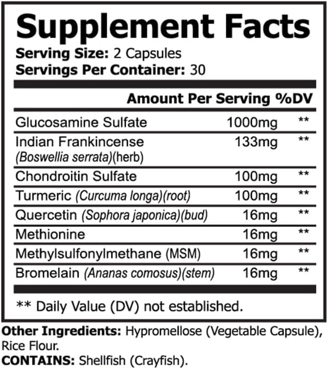 PureNature Joint Rest - Joint Support Supplement with Glucosamine, Chondroitin, Boswellia, MSM, Turmeric, Bromelain, – 60 Capsules