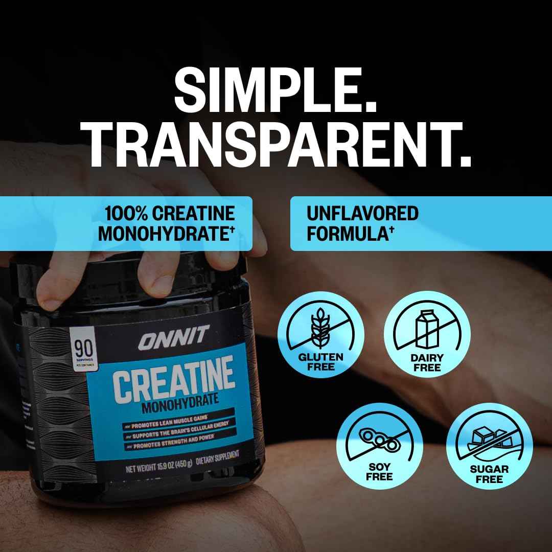 ONNIT Creatine Monohydrate Powder – Unflavored, 90-Serving Value Size – Supports Strength, Lean Muscle, and Brain Energy† – Keto Friendly