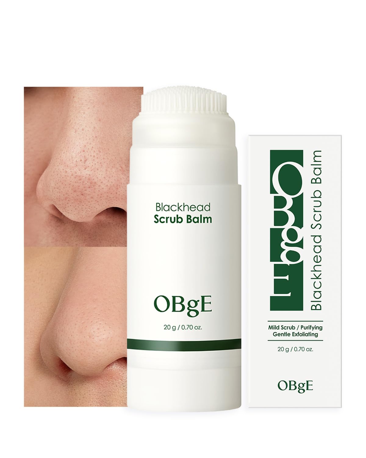 OBgE Blackhead Scrub Balm (0.7oz) - Moisturizing Scrub Stick for Blackhead Removal, Pore Minimizing, Gentle Exfoliation & Moisturization. Tea Tree, Green Tea & Heartleaf.