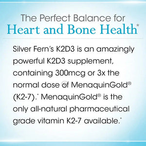 Silver Fern Vitamin K2-D3 Supplement Brand - Natural, Non-Synthetic - K2-7 as Menaquinone-7 (MK-7) - D3 as cholecalciferol Silver Fern