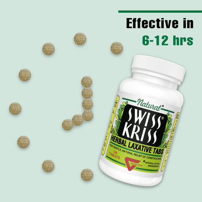 Swiss Kriss Herbal Laxative Tablets, Gentle & Natural Laxatives for Constipation Relief for Adults & Children Over Age 6, Works in 6-12 Hours, Senna Laxative, 120 Tablets Total