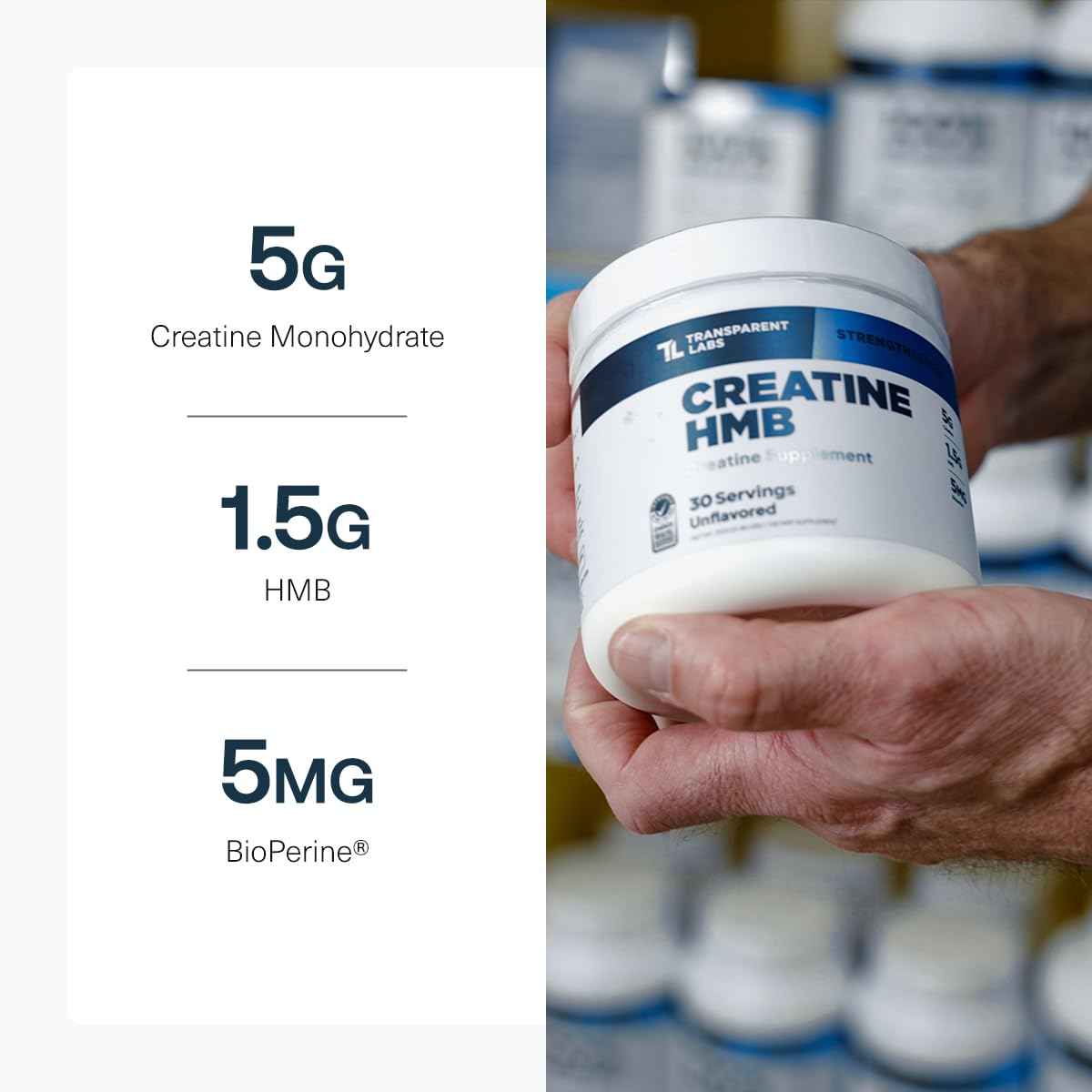Transparent Labs Creatine HMB - Creatine Monohydrate Powder with HMB for Muscle Growth, Increased Strength, Enhanced Energy Output, and Improved Athletic Performance