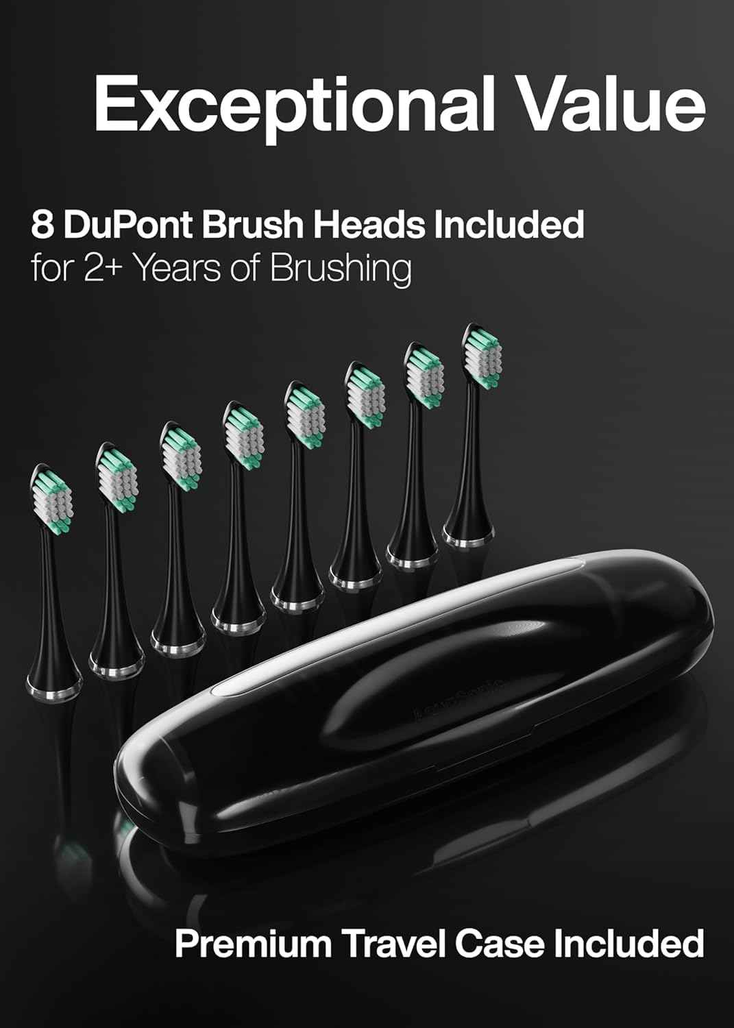 Aquasonic Black Series Ultra Whitening Toothbrush – ADA Accepted Electric Toothbrush- 8 Brush Heads & Travel Case – 40,000 VPM Electric Motor & Wireless