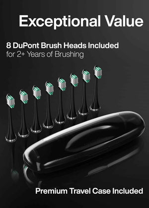 Aquasonic Black Series Ultra Whitening Toothbrush – ADA Accepted Electric Toothbrush- 8 Brush Heads & Travel Case – 40,000 VPM Electric Motor & Wireless