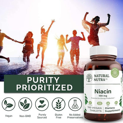 Natural Nutra Niacin Supplement for Energy, Help Maintain Body Fats, Help Improve Digestion, Helps Promotes Skin Health, Boost Energy and Brain Function, Non-GMO, Gluten-Free, 100 mg, 100 Tablets