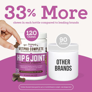 Dr. Joseph's VetPro Complete Dog Hip & Joint Supplement for Arthritis Pain Relief – High-Strength Glucosamine & Chondroitin Chews for Senior Dogs – Vet Formulated Daily Treats, Chicken Flavor, 120 Ct VetPro CompleteBuy Supplements Australia