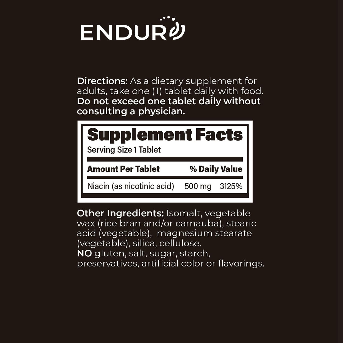 supplement products​Endur Plain Niacin (Nicotinic Acid), Heart Health & Healthy Cholesterol Balance Supplement, Immediate-Release Formula, Gluten Free, JerryCherryUSA