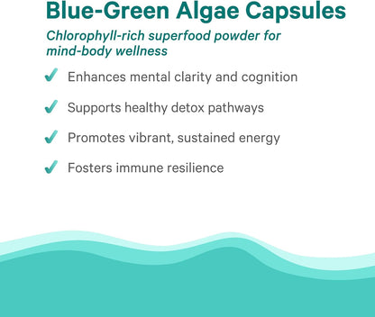 PURE SYNERGY Blue-Green Algae Capsules | Superfood with Chlorophyll | Organic Superfood Supplement from AFA Blue Green Algae | Supports Energy, Mental Clarity, and Detoxification (90 Capsules)