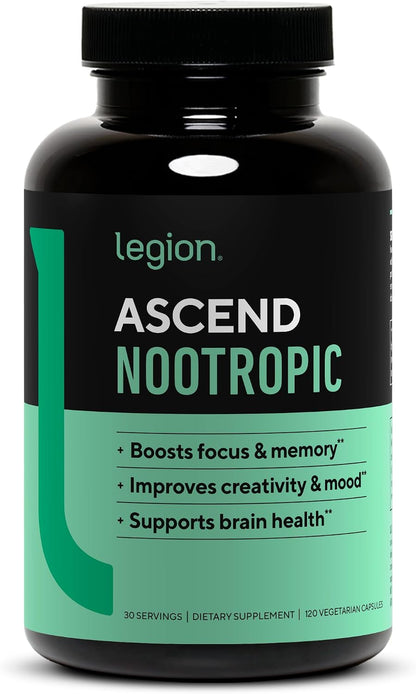 LEGION Athletics Ascend Nootropic - All-Natural Brain Supplements for Memory and Focus - Nootropics Brain Support Supplement with Alpha-GPC - Brain Supplement for Alertness & Mood Support, 30 Servings