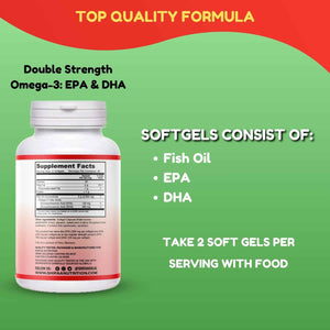 SHIFAA NUTRITION Halal Fish Oil Softgels 120 Ct, Double Strength - Halal Omega 3 Fish Oil Supplements. Wild Caught, Non-GMO & Purified