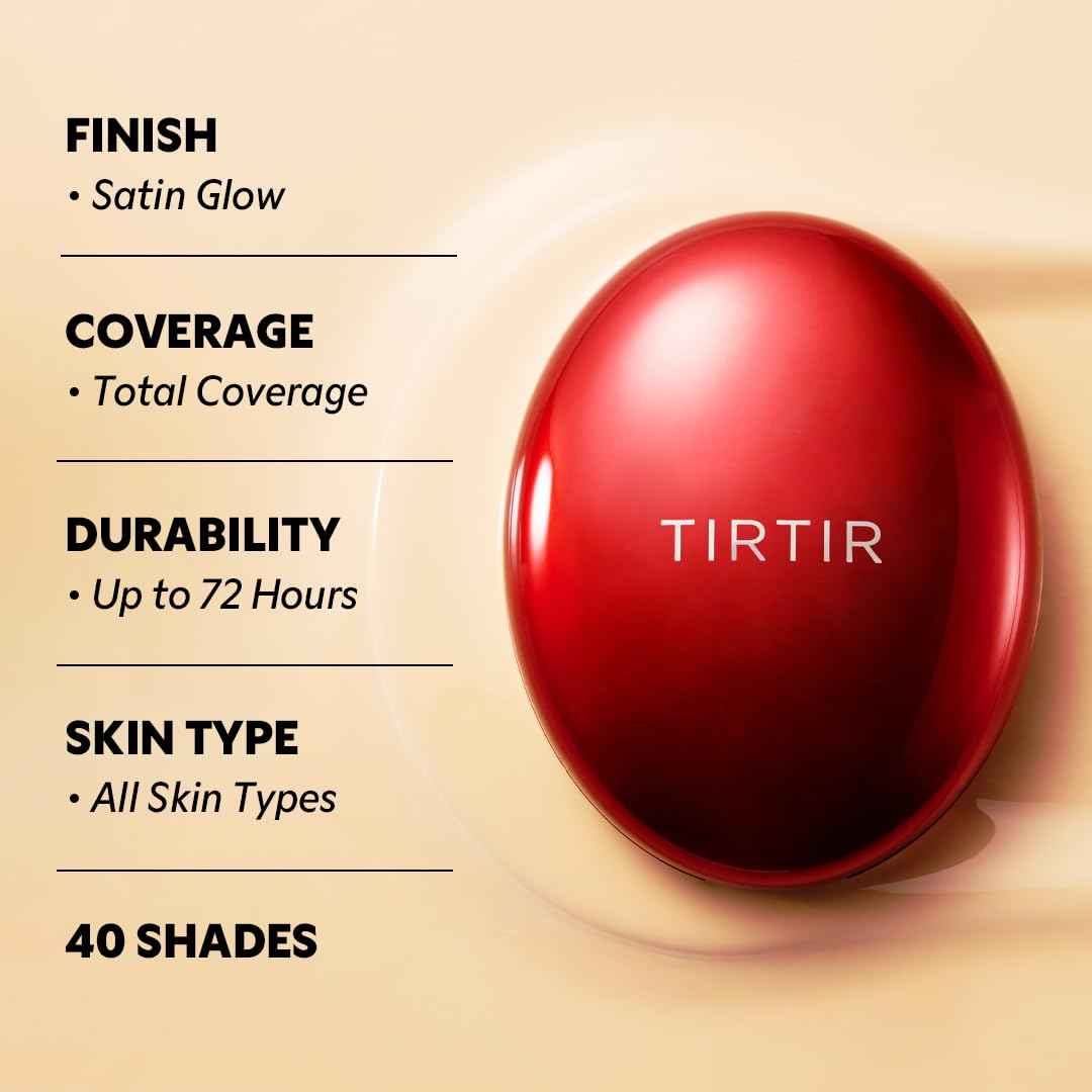 TIRTIR Mask Fit Red Cushion Foundation | Full coverage, Weightless, Skin fit, Satin Glow Finish, Korean Makeup BB Foundation, beauty, Tattoo cover up, Buildable (#23N Sand, 0.63 Fl Oz)