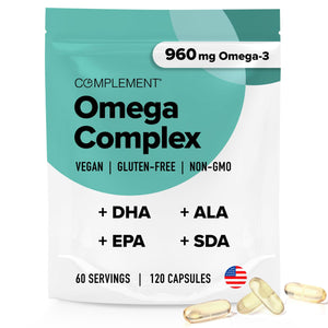 Complement Vegan Omega 3 Supplement- 960mg Omega-3 Fatty Acids, DHA, EPA, SDA, ALA Supplement - Immune Support- 60 Servings, 120 Liquid Capsules ComplementBuy Supplements Australia