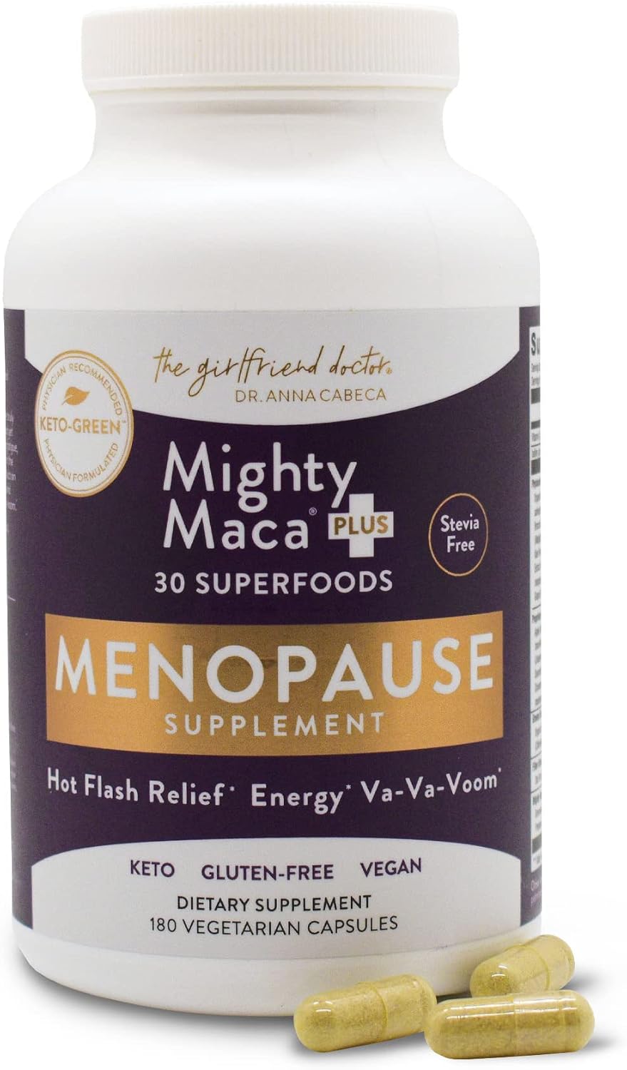 Menopause Support Capsules by Dr. Anna Cabeca – Plant-Based Supplement with Maca, Ashwagandha, and Adaptogens for Mood, Energy & Hormone Balance – 180 Capsules