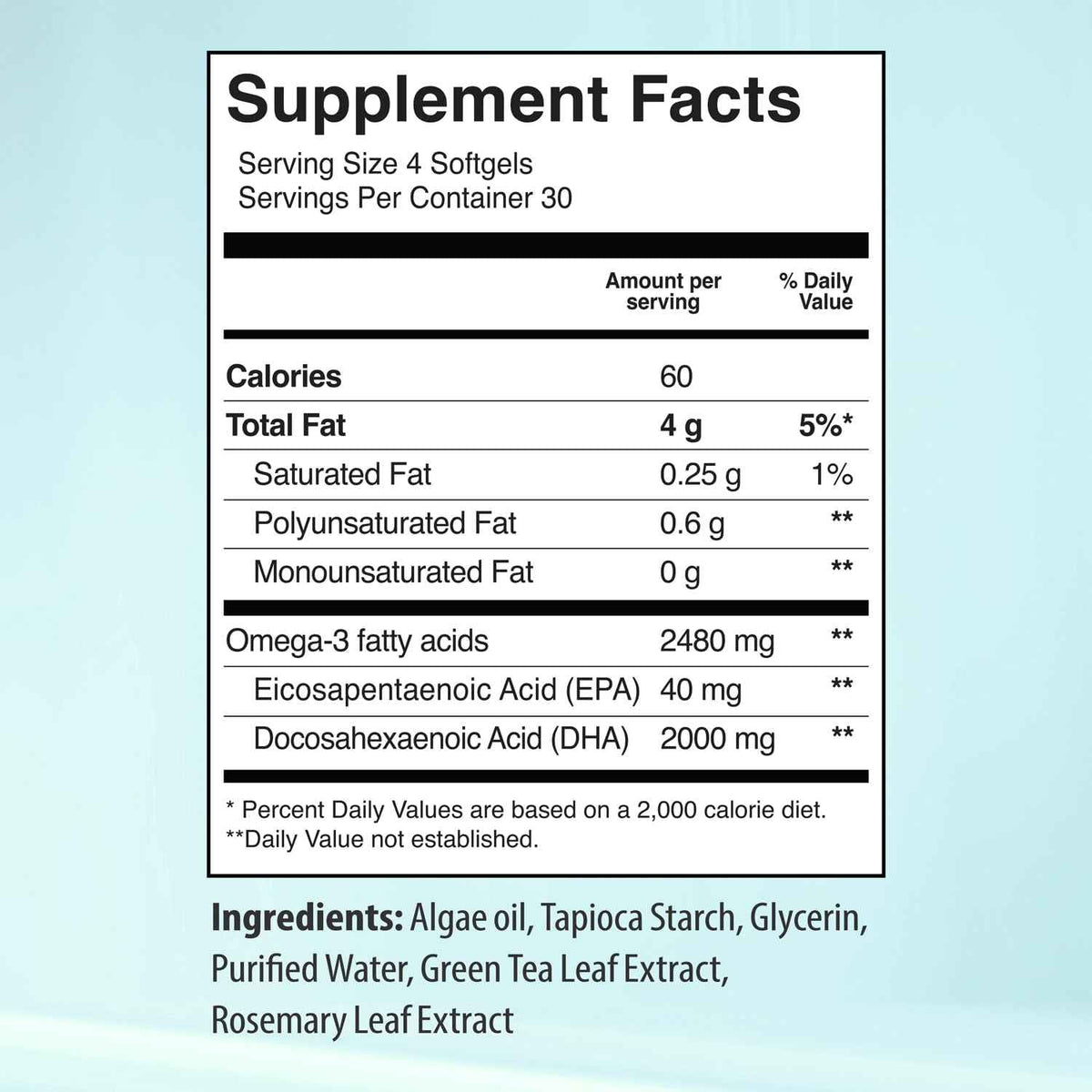Ultimate Strength Plant Based Omega 3 Supplements, Organic EPA and DHA Omega 3 Fatty Acid Supplements from Algae Oil, No Fishy Aftertaste, 120 Softgels