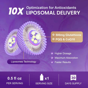 MEGNETA Liposomal Glutathione Supplement – 500mg Glutathione with PQQ, CoQ10 & Vitamin C – High Absorption Antioxidant for Immune & Energy Support – Grape Flavor, 30 Pouch