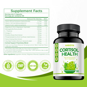 HABIZIYA Cortisol Support Supplement with Magnesium Glycinate, L-Theanine, Ashwagandha, Phosphatidylserine,Rhodiola Rosea 15-in-1 Hormone Balance for Women Men Mood, Focus, Sleep Support 60 Capsules HABIZIYABuy Supplements Australia