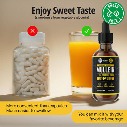 HERBIFY Mullein Drops - Lung Cleanse - Leaf Extract - Powerful Mullein for Immune Support,Detox & Respiratory Support - Made in USA - Lung Cleanse for Smokers - 4 Oz