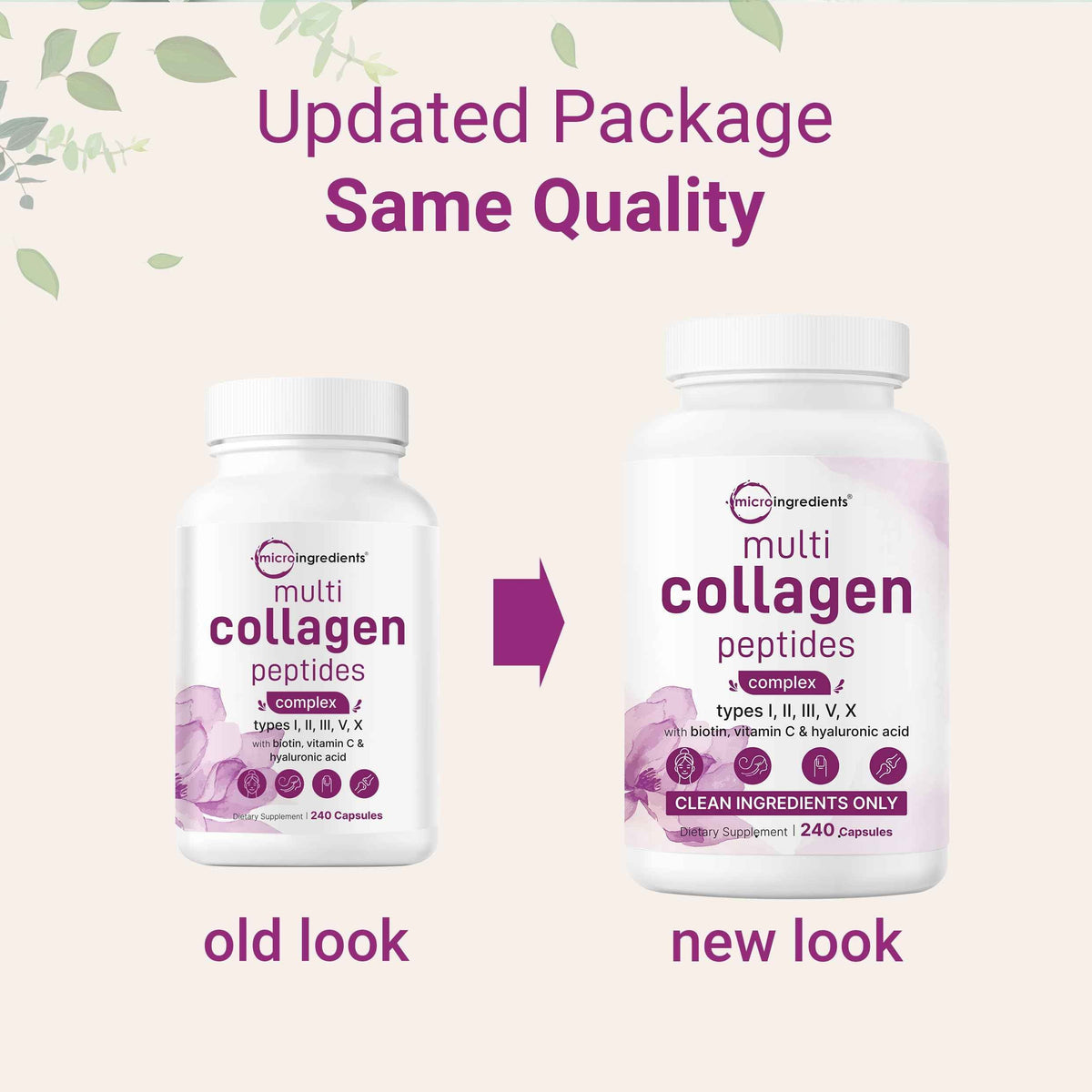 Micro Ingredients 2 Pack Multi Collagen Pills for Women & Men, 480 Capsules | Type I, II, III, V, X | Hydrolyzed Protein Peptides with Biotin,