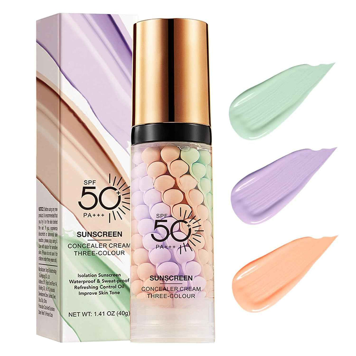 3 In 1Primer for Face Before Makeup,Sunscreen Isolation Cream, SPF 50, One Step Color