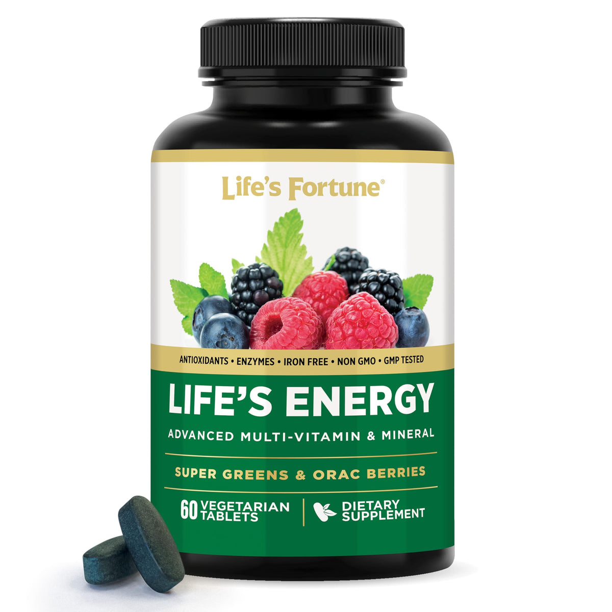 Life's Energy Advanced Daily Multivitamin for Men & Women, Energy & Immune Support Supplement with Super Greens - Antioxidants & Enzymes - Iron Free, Vegetarian, 120 Tablets by Life's Fortune