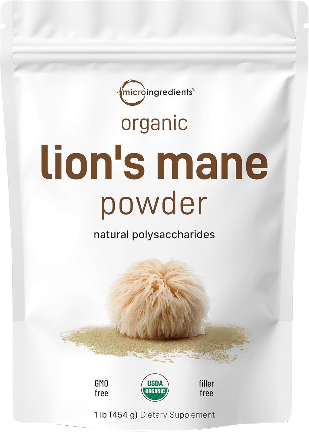 Micro Ingredients Organic Lion’s Mane Mushroom Powder, 16oz | Pure Fruiting Body Superfood | Supports Brain, Focus, Energy & Immune Health | Great for Smoothies & Coffee | Filler Free, Vegan, Non-GMO