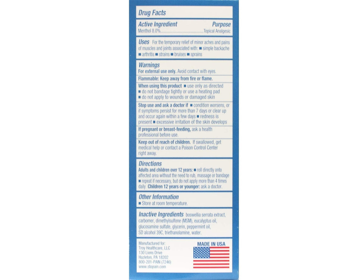 Stopain Pain Relief Roll On Gel 3oz (4 Pack) USA Made, Max Strength Fast Acting with MSM, Glucosamine, Menthol for Lower Back, Knee, Neck, HSA FSA Approved Topical Analgesic Products StopainBuy Supplements Australia