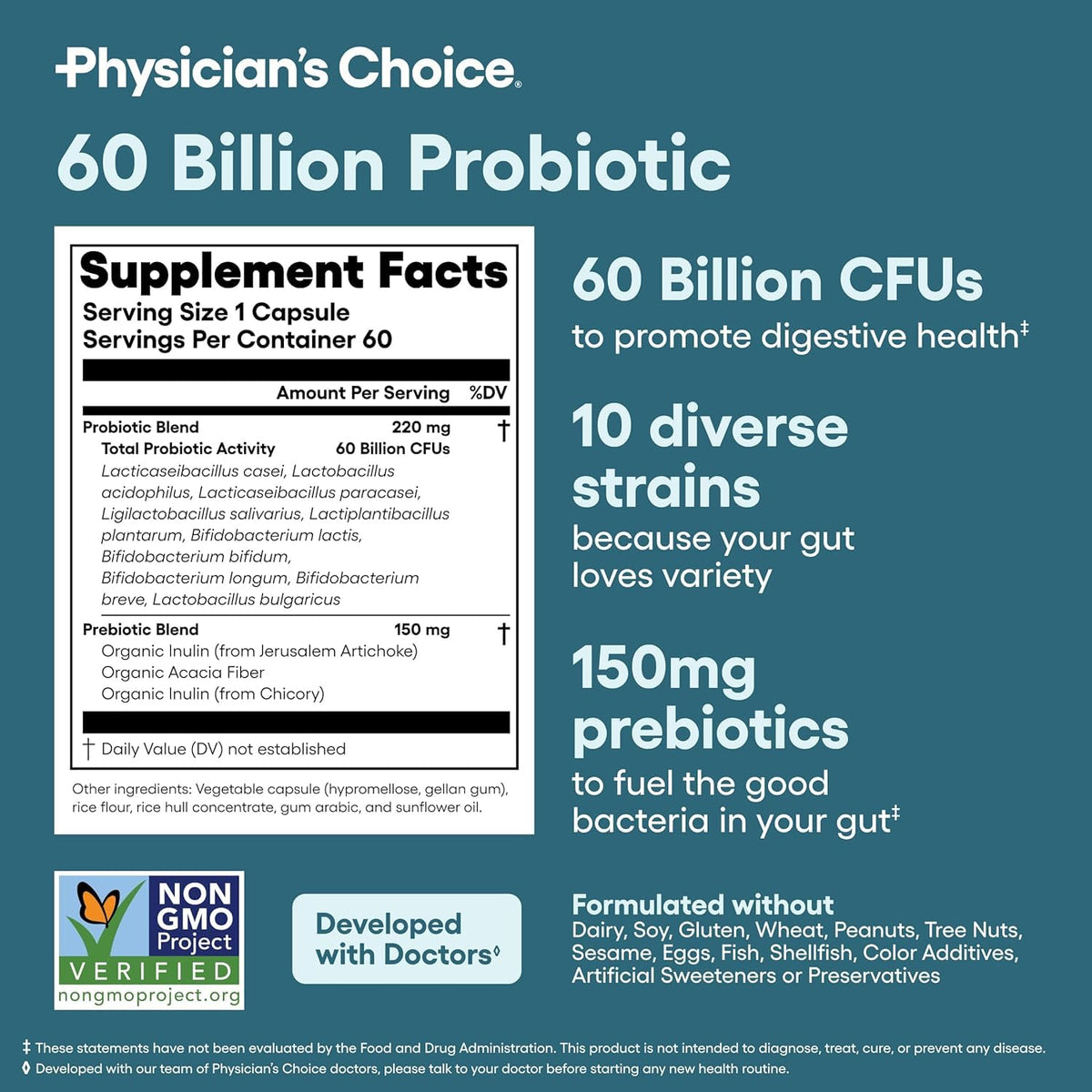 Physician's CHOICE Advanced Gut Health Bundle: 60 Billion Probiotics 30ct + Digestive Enzymes 60ct for Digestive, Gut, and Immune Health Supports Occasional Constipation, Diarrhea, Gas, and Bloating