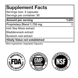Irish Sea Moss Advanced Supplement Capsules 1500mg, Ultra Potent Seamoss Advanced with Bladderwrack & Burdock Root, Made in FDA-Registered, NSF-Certified Facility, Overall Health Support, 90 Capsules Doctor Morse'sBuy Supplements Australia