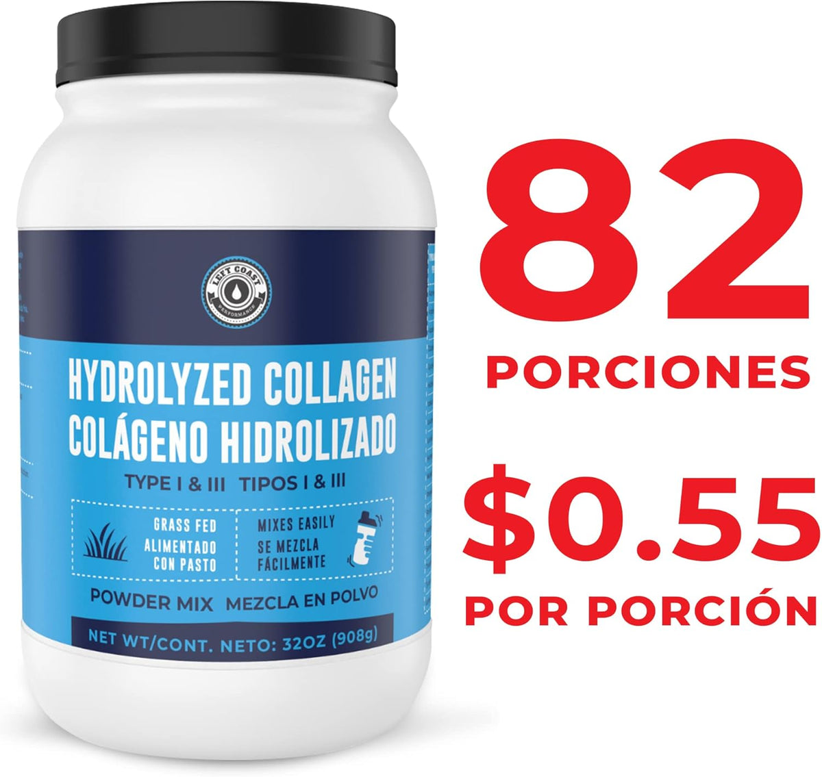 2lb Colageno Hidrolizado En Polvo Para Mujeres y Hombres - Péptidos de Colageno tipo I & III -Alimentado Con Pasto - Sin Sabor – Apoya articulaciones, piel, Cabello, uñas - Mejor Valor Por Tu Dinero