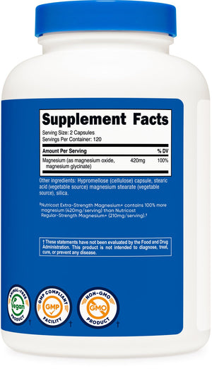 Nutricost Magnesium+ Extra Strength 420mg, 240 Capsules - 120 Servings. Magnesium Oxide and Glycinate - Non-GMO, Gluten Free, Vegan Friendly NutricostBuy Supplements Australia