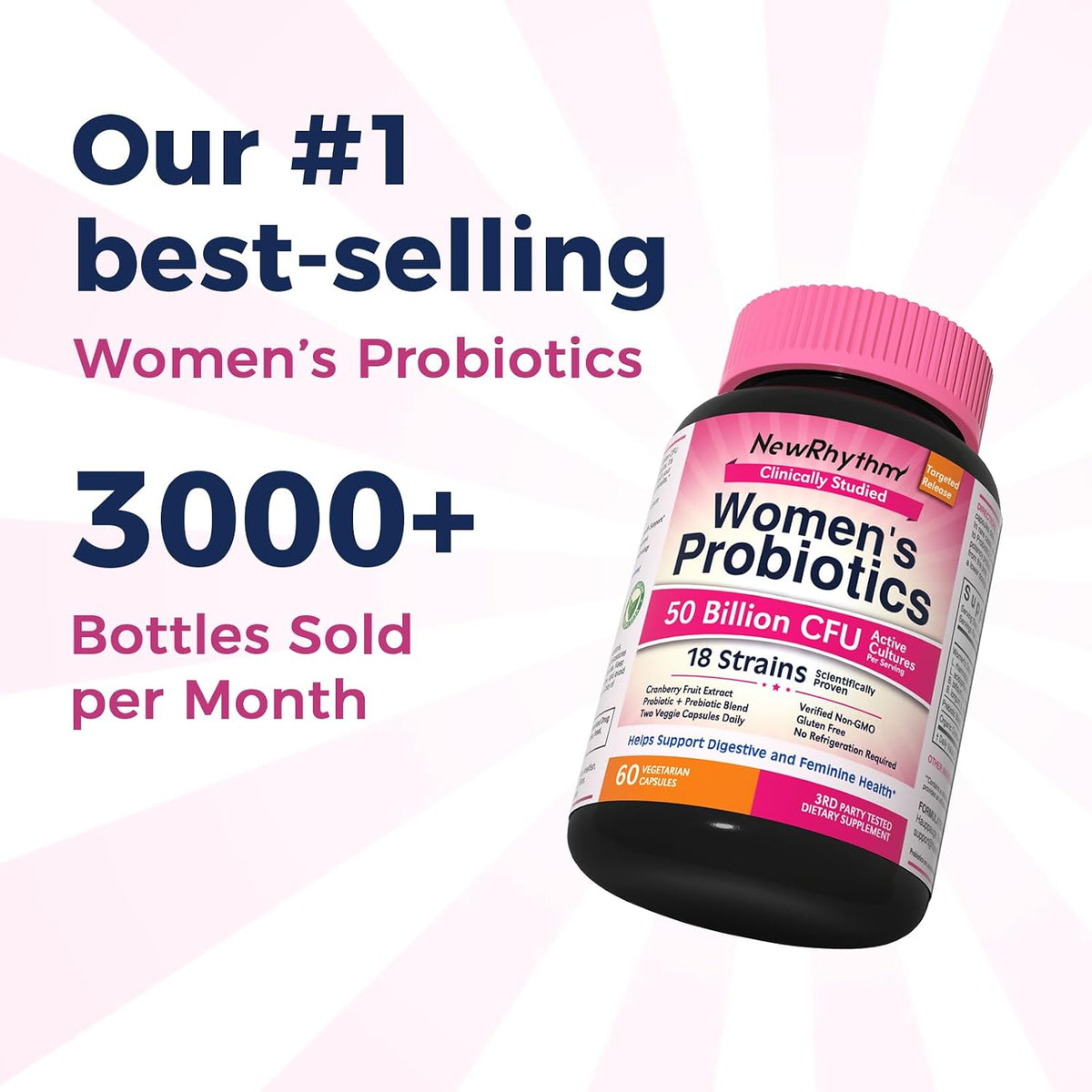 NewRhythm Women’s Probiotics Bundle, Women's Probiotics 50 Billion CFU & Women's Probiotics 70 Billion CFU, Daily Gut Support & Feminine Care, Vaginal & Urinary Health (Pack of 2)