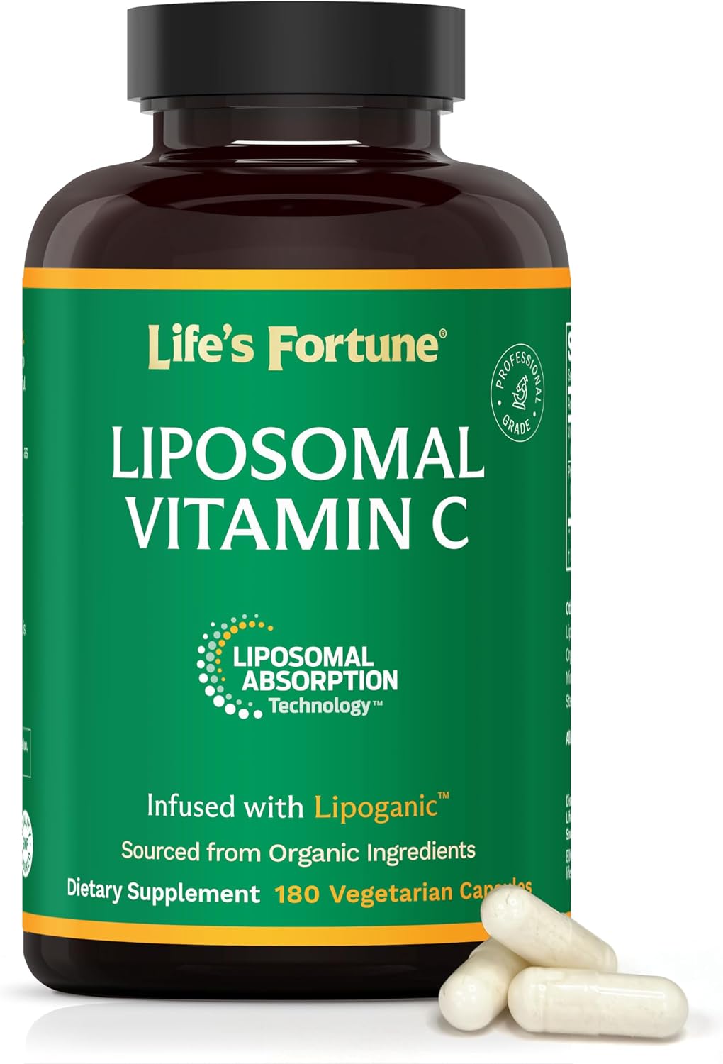 Life's Fortune Liposomal Vitamin C 2100 mg, Fast Acting Absorption, Higher Bioavailability Supporting Immune System, High Antioxidant Supplement Formula – Collagen Booster – 180 Capsules