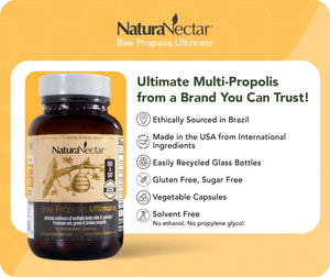 NaturaNectar - Ultimate Bee Propolis Capsules - NSF Contents Certified -Brazilian Red, Brown, & Green - Gluten-Free Supplement with Flavonoids - Naturally Sourced Through Ethical Beekeeping (60pcs.) NaturaNectarBuy Supplements Australia