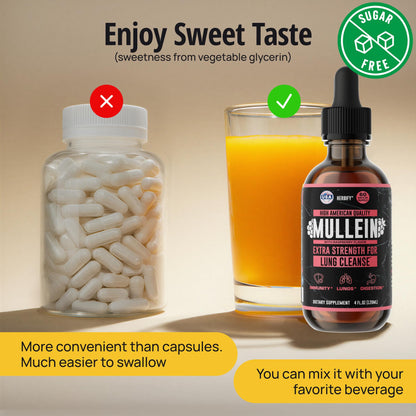 HERBIFY Mullein Drops - Lung Cleanse - Leaf Extract - Powerful Mullein for Immune Support,Detox & Respiratory Support - Made in USA - Lung Cleanse for Smokers - 4 Oz