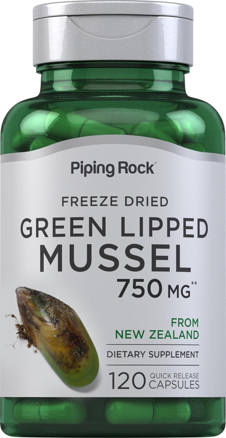 Piping Rock Green Lipped Mussel | 120 Capsules | Supplement for Humans | Freeze Dried from New Zealand | Non-GMO, Gluten Free