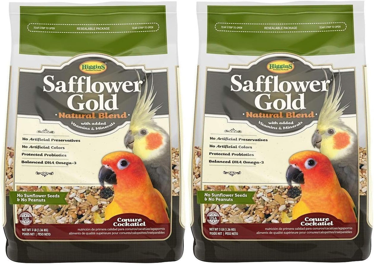 Higgins 2 Pack of Safflower Gold Natural Blend Conure and Cockatiel Food, 3 Pounds Each