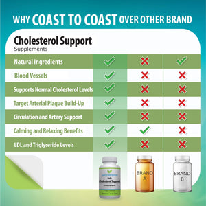 Coast to Coast Nutrition Cholesterol Support Supplement - Support Cardiovascular & Artery Performance, Target Bad LDL Levels & Plaque Calcium Buld-Up - Promote Circulation & Blood Flow - 60 Capsules Coast to Coast NutritionBuy Supplements Australia