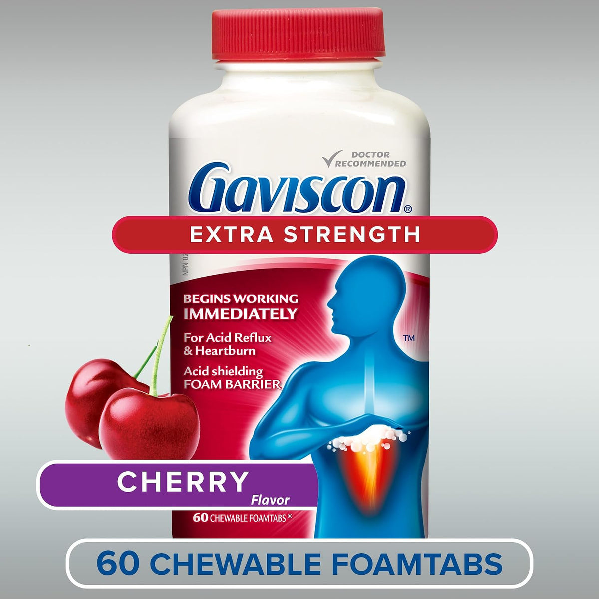 Gaviscon Extra Strength Cherry, 60 Count Chewable Foamtabs
