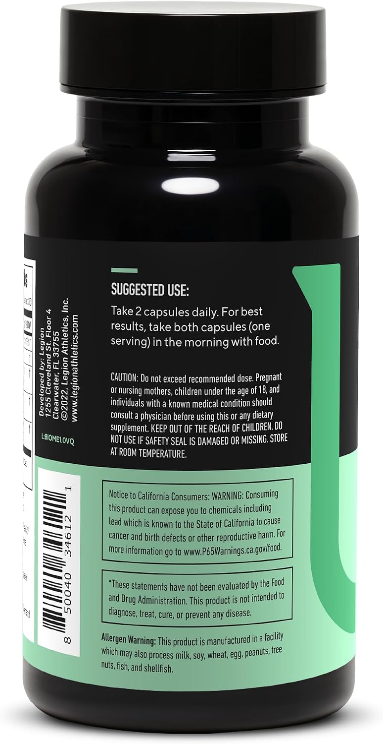 LEGION Biome Probiotic - Natural Probiotics Gut Health Supplement for Women & Men - Probiotic Nutritional Supplements Help Reduce Bloating, Cramping & Gas - Colon Health Probiotic Pills, 30 Servings