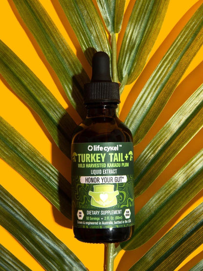 Life Cykel -Turkey Tail Mushroom Liquid Extract Kakadu Plum- 100% Organic Turkey Tail Mushrooms-Immune Support Supplement Immune Defense Antioxidants Vitamin C Made in US, 2 Fl oz(Packaging May Vary)