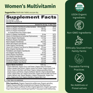 EarthFirst Organic Women’s Multi Once Daily, Women's Multivitamin, Iron, Vitamin B12 & More, 19 Vitamins from Herbs & Superfoods, 30 Count EarthFirst Organic