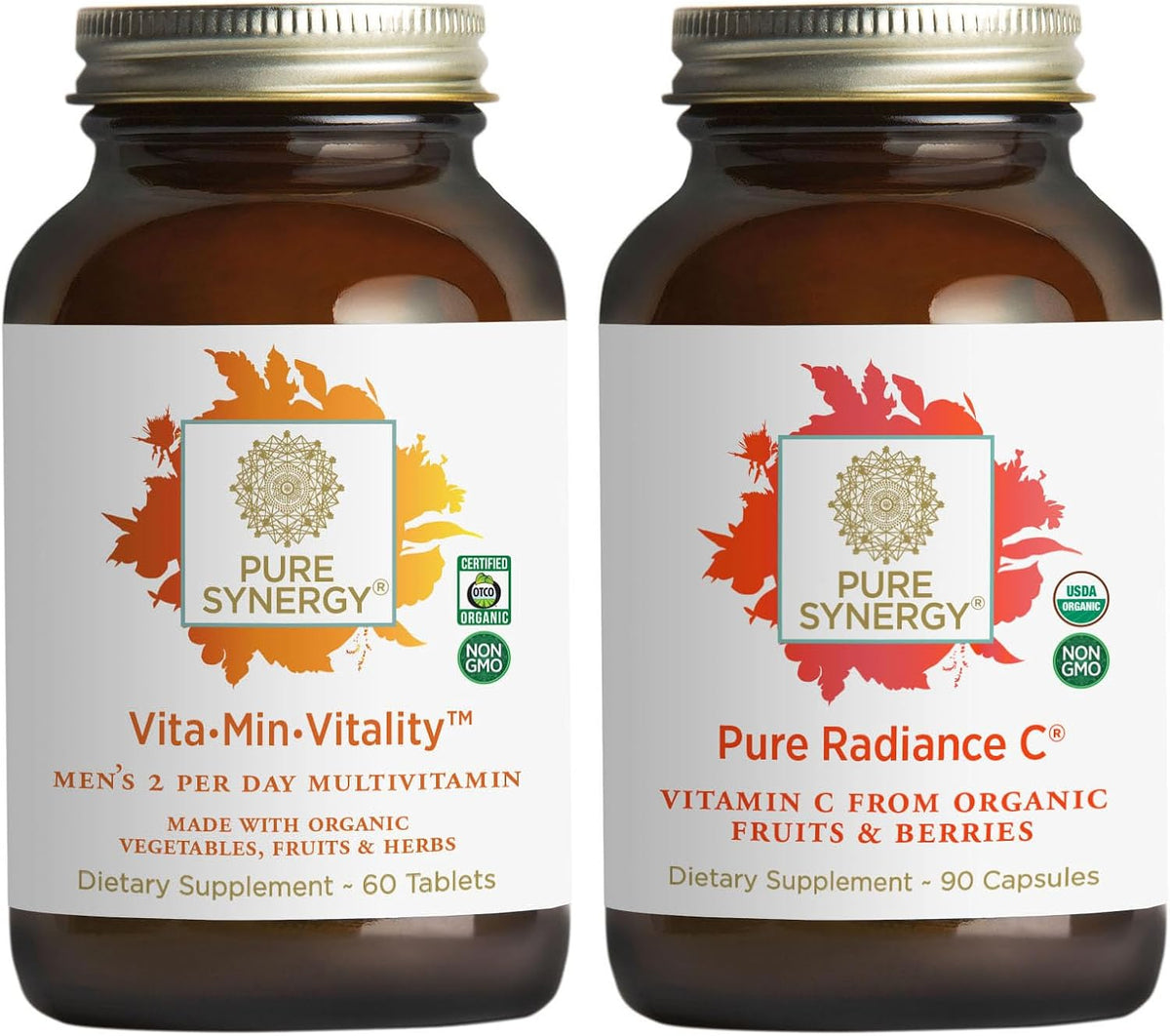 PURE SYNERGY Men’s Multivitamin, Stress, and Energy Essentials Bundle | Whole Food Multi with Adaptogens and Cordyceps | Natural Vitamin C Immune Supplement | Vegan, Non-GMO, and Organic Ingredients