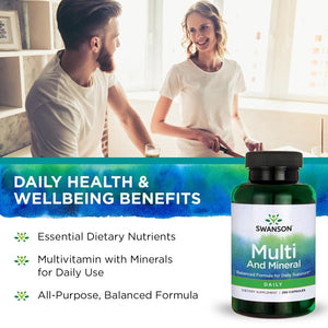 Swanson Multi and Mineral Daily Men's Women's Multivitamin Multimineral Health Supplement 250 Capsules (Caps) Swanson