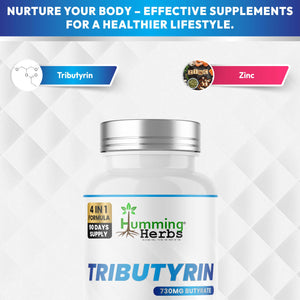 Humming Herbs Tributyrin Complex — 850 mg per Serving (95% Pure, yielding 731 mg Butyrate) with L-Glutamine, Zinc L-Carnosine, FOS & Probiotic Blend (180) Humming HerbsBuy Supplements Australia