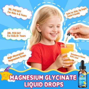 Kids Magnesium Glycinate Liquid Drops‌ – with L-Theanine, Omega-3, Vitamins B6 & D3, Zinc & Calcium – for Sleep Support, Relaxation, Focus & Brain, Bones – Strawberry Flavor, 2 Fl Oz GZ HAOYUANBuy Supplements Australia